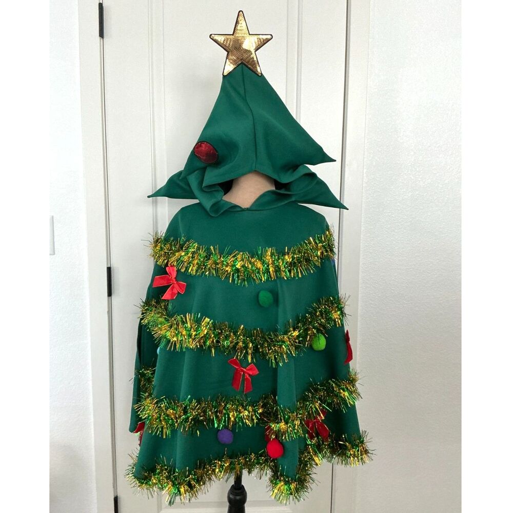 NWT Forever 21 Christmas Tree Poncho One Size Hooded Tinsel Costume Cape